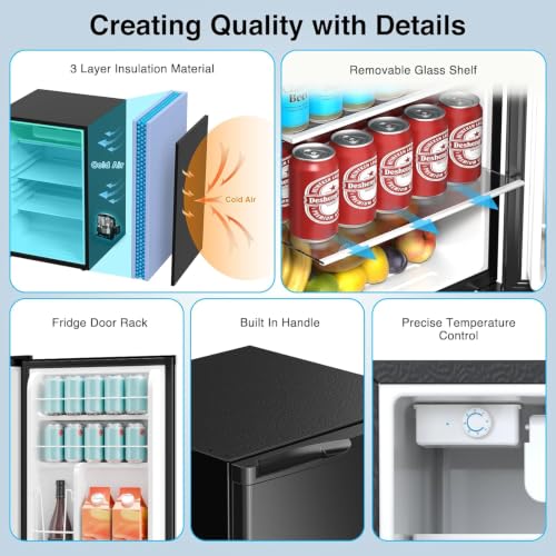 Image of Kismile 4.41Cu Ft Mini Fridge with Freezer, Reversible Door Small Fridge