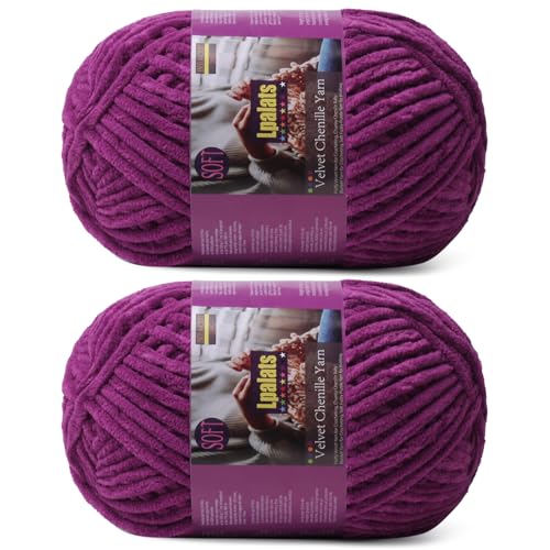 Image of Chunky Chenille Yarn for Crocheting, Purple Fluffy Blanket Yarn for Crochet | 2 Pack of 175 Yds, 7.05 Oz Fuzzy Thick Velvet Yarn for Crocheting Plush Soft Crochet Yarn for Knitting Blankets, Amigurumi