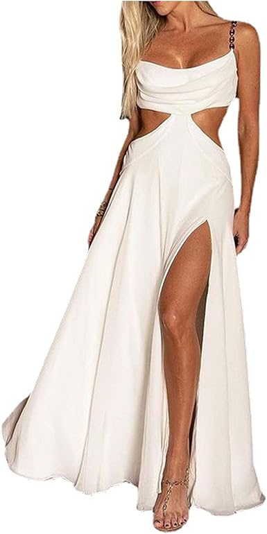 Amazon.com: Wirziis Vestidos de invitados de boda para las mujeres blanco  sexy corte sin mangas vestido largo elegante sin espalda hendidura A-Line  vestido, Cobertura total, XL, Blanco : Ropa, Zapatos y Joyería