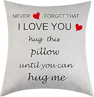Couples Gift Miss You Pillow Case Mother Father Wife Husband Long Distance Valentines Gift Hug This Pillow Until You Can Hug Me Throw Cover Pillowcase 18x18 (Never forget)
