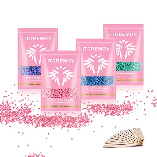 ITCREMOV Hard Wax Beans Beads 4Packs 10 Sticks-For All Purpose Hair Removal Wax Face Legs Eyebrow Back Chest Bikini and Brazilian,Less Pain with Effective at Home Waxing,Easy for Women Men 400g(14oz)