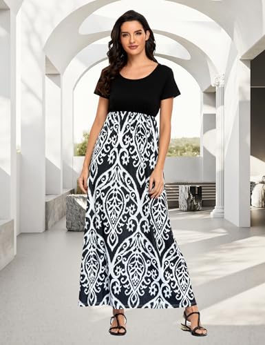 Image of Lacavocor Womens Short Sleeve Maxi Dresses Empire Waist Long Dress