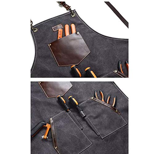 KXAOXGRC Gardening apron, Workshop Bib Apron,Work Tool Apron, Woodworking Shop Apron Men Heavy Duty Tool Apron with Pockets - Image 5