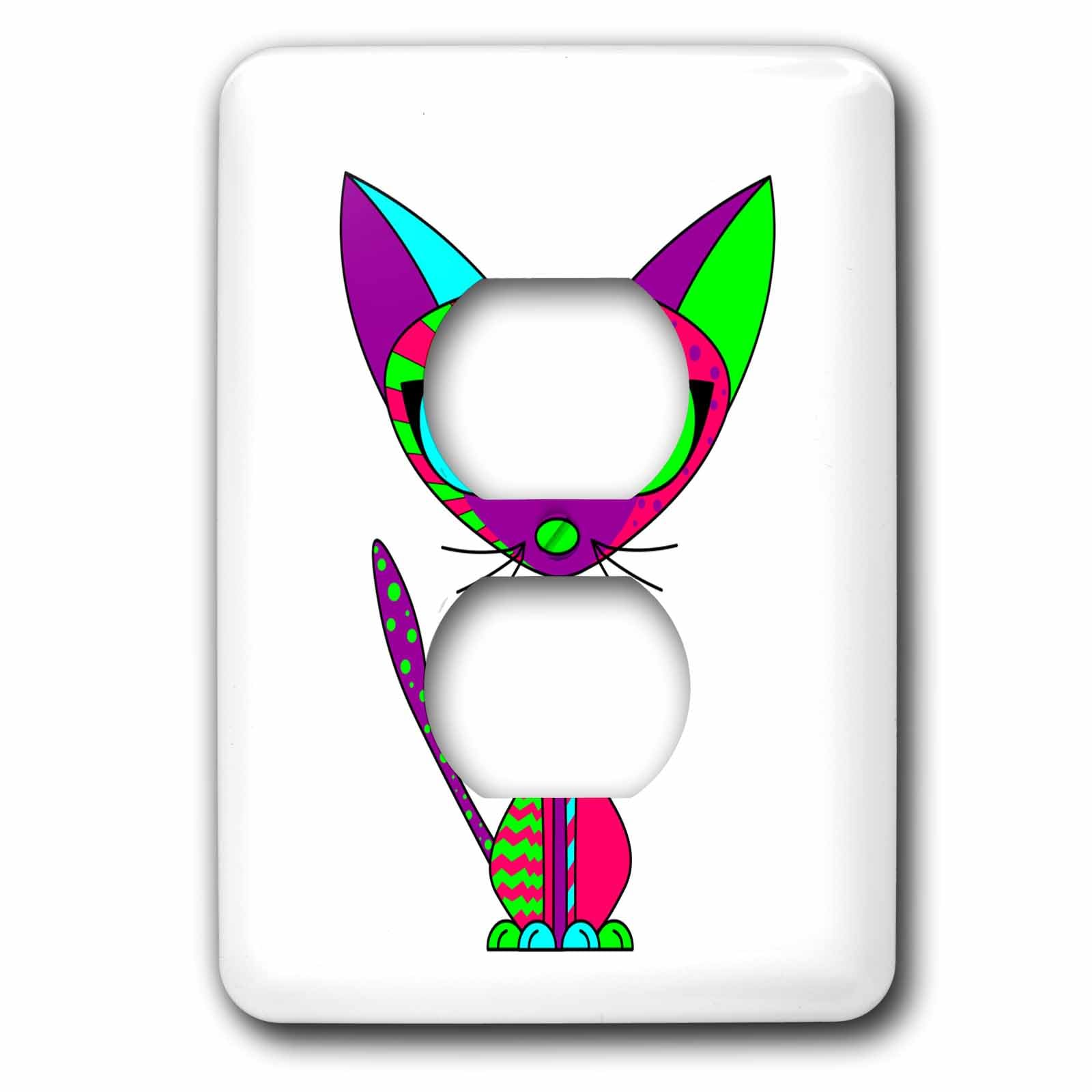 Plaque pour 2 prises de courant chat violet vert 3dRose lsp_24721_6