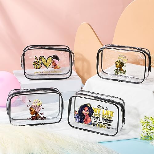 Sweetude 4 Pcs African American Makeup Bag Gifts for Black Women Clear Travel Toiletry Bag Zippered Funny Cosmetics Pouch Multi Purpose Organizer for Women Inspirational Gifts4