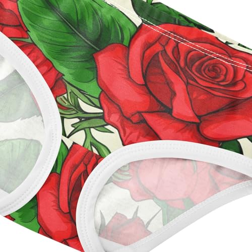 Vintage Red Roses Green Floral Beige Cute Panties Girl Toddler Underwear Custom Cotton Print Kids Briefs Undies 2t4
