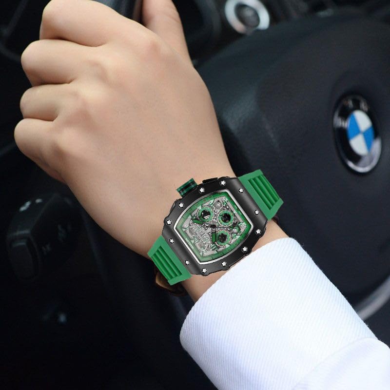 Image of Men's Automatic Mechanical Watch | Barrel Design, Stainless Steel, 10M Waterproof Sport Watch | Ideal for Weddings & Parties-MDV
