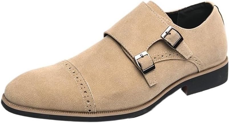 Men’s Classic Suede Monk Strap Dress Shoes Slip-On Pointed Toe Formal Business Casual Wedding Loafers