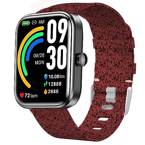 Lamshaw Compatible with TOZO S3 Smart Watch Bands, Breathable Nylon Woven Fabric Replacement Accessory Strap Compatible with TOZO S3 1.83 Inches Smart Watch (Red)