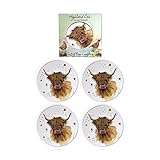 Puckator Jan Pashley Highland Coo Korkuntersetzer – Holz-Tischuntersetzer für Kneipen, Getränke, Fliesen, Tischsets, Barmannhöhle, Zubehör für Zuhause, Schreibtisch-Untersetzer, Fliesenschiefer,