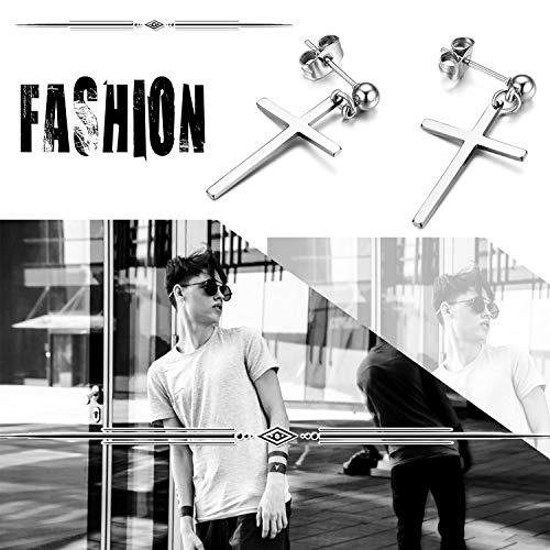 Dangle Stud Earrings,Flongo Men's Womens Stainless Steel Pearl Cross Dangle Hinged Stud Earrings,Piercing Christmas Cross Huggie Hoop Earrings Gift For Men Women Wedding Valentine's Day #TOP3