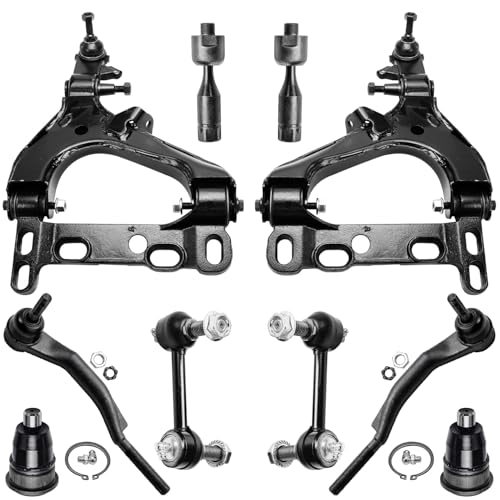 Image of Detroit Axle - 10pc Front End Suspension Kit for Chevy Trailblazer EXT GMC Envoy XL XUV Buick Rainier Isuzu Ascender Olds Bravada, Lower Control Arms Upper Ball Joints Tie Rods Sway Bars Replacement