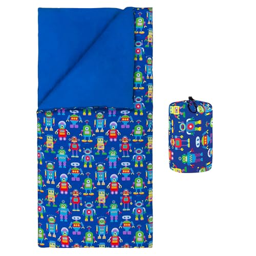 Wildkin Kids Sleeping Bag – Roll-Up Design with Storage Bag for School, Travel & Camping - Robots