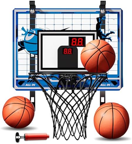 Basketball Hoop Indoor for Kids-Over The Door Mini Basketball Hoop with LED Light, Scoreboard, Remote Control|Upgrade 3 Modes Games| Boys Girls Toys for Ages 3 4 5 6 7 8 9 10+ Birthday Gifts