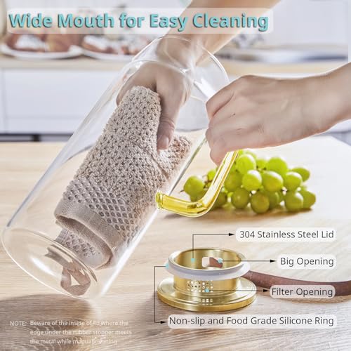 Image of Bivvclaz 2 Pack 2 Liter 68 oz 2.1 Qt Gold Glass Pitcher with Lid and Handle, Water Pitcher for Fridge, Glass Carafe for Hot /Cold Water, Large Iced Tea Jug for Coffee, Juice and Homemade Beverage