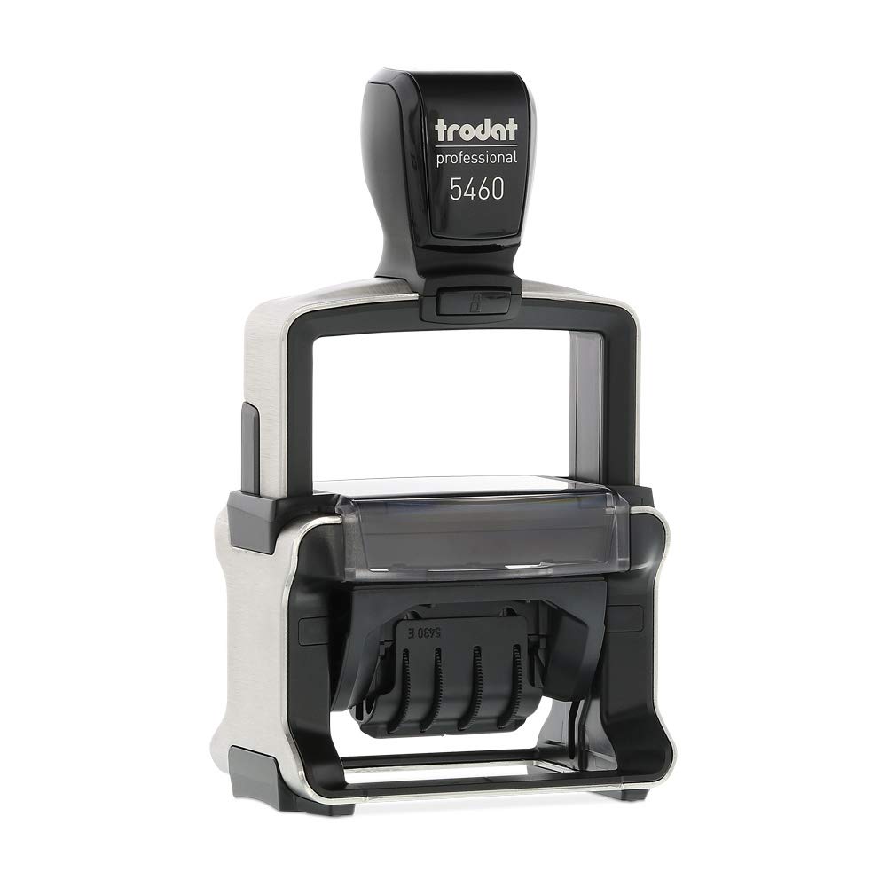 Trodat Professional Dater 5460 Personalised Custom Office and Business Stamp - 3+3 Lines of Text - Impression Size 55 x 32 mm - Brushed Aluminium Finish