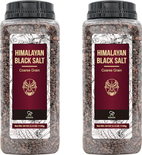 Soeos Himalayan Black Salt Coarse Grain, 39 oz (2.4lb) 1100g, Pack of 2, Gourmet Cooking Salt for Vegan, Indian & Asian Cuisine image 3