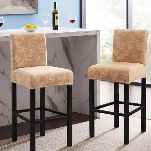 Image of FUANGUI Bar Stool Covers Set of 4, Stretch Bar Stool Seat Covers | Washable Removable Bar Chair Covers with Backs Slipcovers, Bar Chair Covers Square for Kitchen Dining Room Cafe