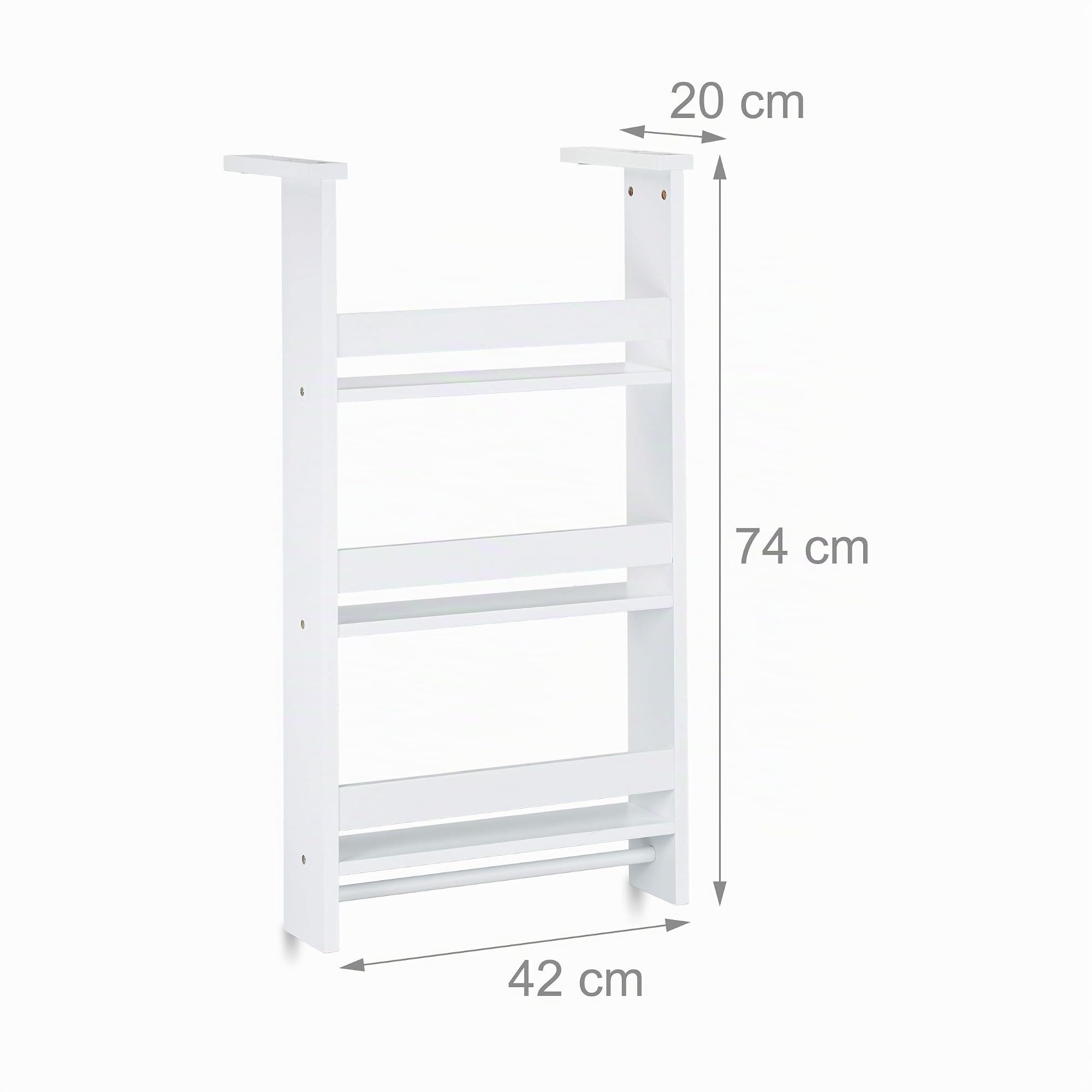 Relaxdays Estantería de Nevera, Especiero, Mueble de Cocina, Cinco Ganchos, MDF, 74x42x20 cm, 1 Ud., Blanco