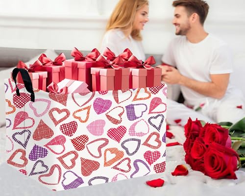 Image of Valentines Day Basket Large Foldable Heart Shaped Storage Box for Gifts Kids Empty Storage Bins Rectangular Toy Organizer Decor (Mosaic Love)
