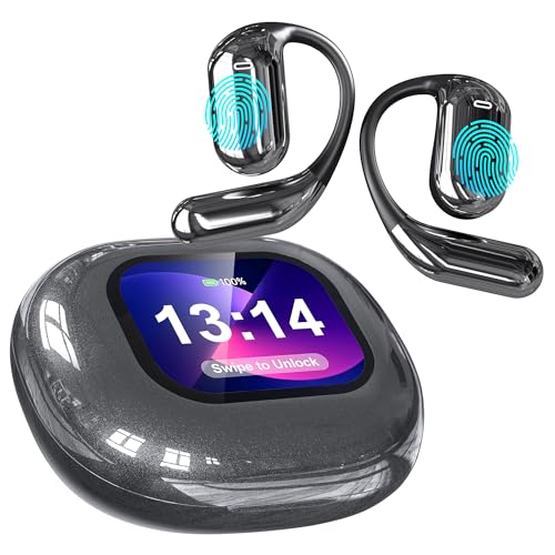 AI Real-Time Translation Earbuds, Wireless Bluetooth Earbuds with 144 Languages, Two-Way Translator Earbuds, Noise Cancelling, with LCD Touch Screen for Pad Tablet Laptop Android/iOS Phones, Gray