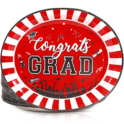 50Pcs Graduation Oval Paper Plates 10" X 12" Congrats Grad Party Supplies Large Disposable Platter Class Of 2023 Graduates Serving Tray Dish Tableware Supplies Decorations (Red And Black) #TOP25
