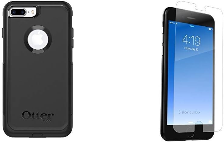 OtterBox COMMUTER SERIES Case for iPhone 8 Plus & iPhone 7 Plus BLACK & ZAGG InvisibleShield Glass+ Screen Protector – Extreme Impact & Scratch Protection – Easy to Apply – Seamless Touch Sensitivity