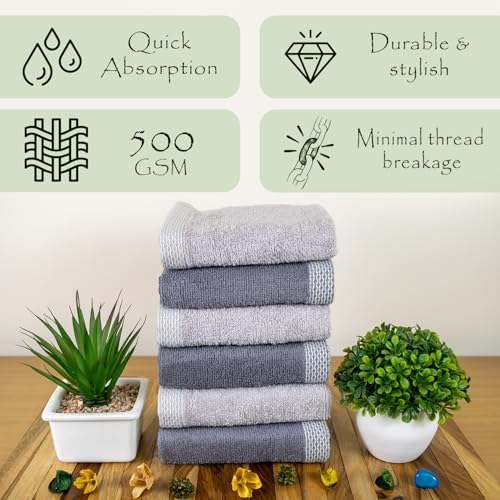 Image of RANGOLI 100% Bamboo Face Towel Set of 6, 500 GSM, Quick Dry Towels for Face, Gym, Travel, Ultra Soft Highly Absorbent, 30Cm X 30Cm, Grey & Dark Grey