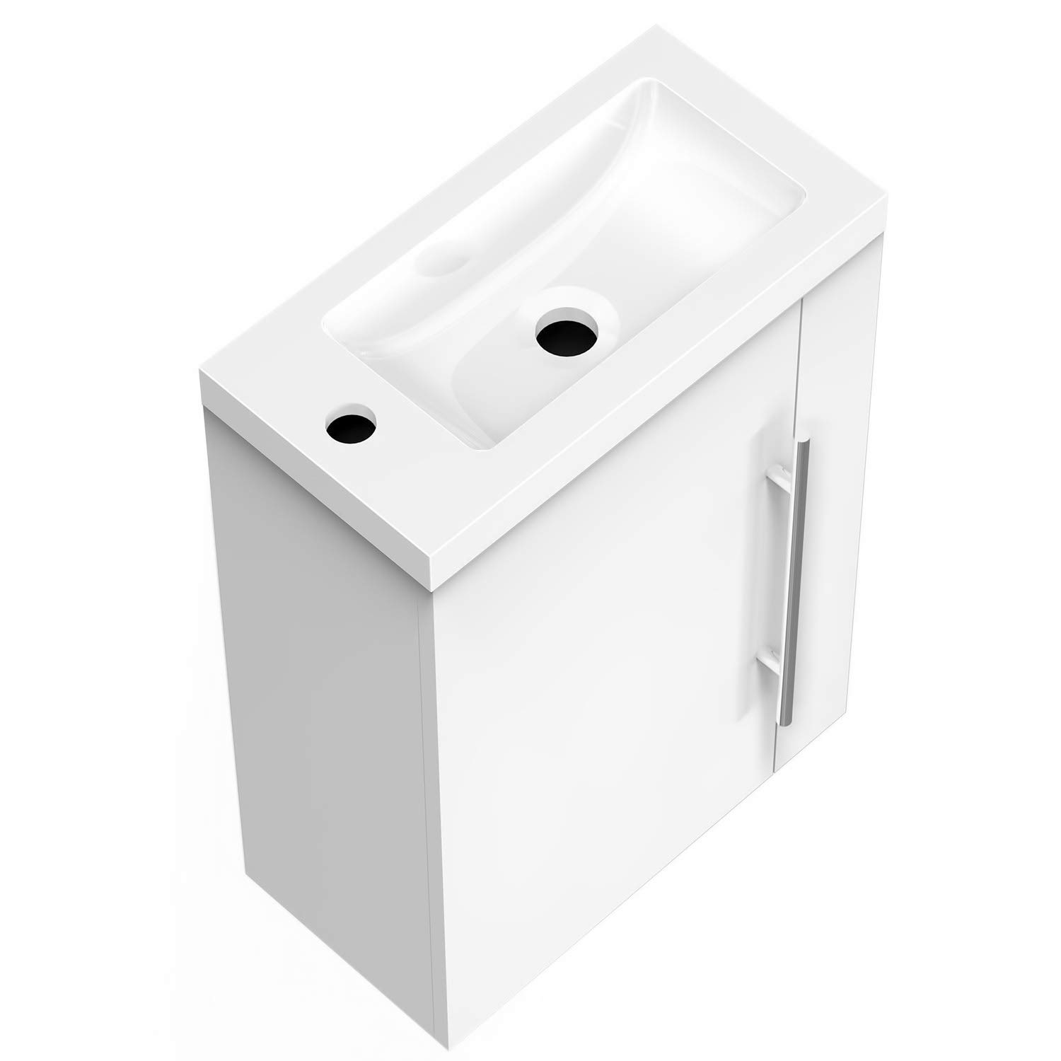 AICA sanitaire Meuble Lave-Mains Moderne à Suspendre avec lavabo, Meuble de Rangement avec Une Porte et 2 étagères 45cm / Blanc