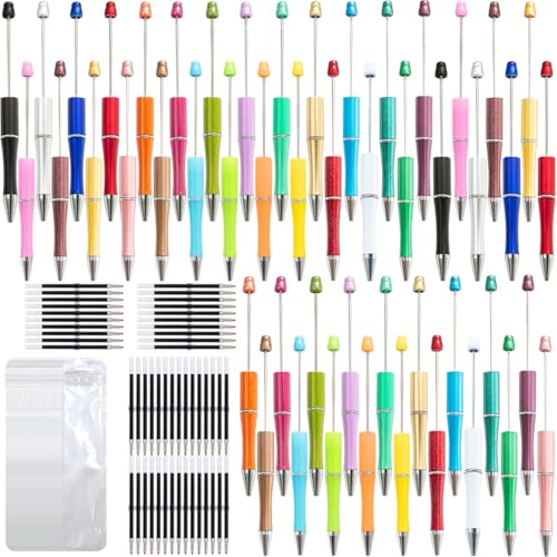 PASISIBICK 150 Pieces Beadable Pens Bulk Kit – 50 Plastic Ballpoint Pens with Refills & Bags for DIY PPL Gift– School Supplies, Office Accessories, Decorative Items for Everyone Writing