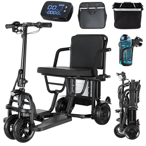 New Upgrade Folding Mobility Scooters for Adults, 9.32mph 4 Wheel Ultra Lightweight Travel Mobility Scooters, Foldable Portable Power Scooters for Seniors, with Basket & Cup Holde, Dust Cover