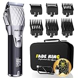FADEKING® Professional Hair Clippers for Men - Cordless Hair Clippers, LCD Display Barber Clippers for Hair Cutting & Mens Grooming with Travel Case(Silver+Black)