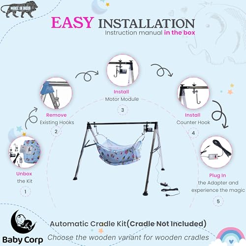 Image of Automatic Cradle Kit Stainless Steel for Baby Jhula Electric Swing Motor for Ghodiyu Palna | Adjustable Speed Control | 20KG Load | Shock Proof (Cradle Not Included) Made in India (Blue)