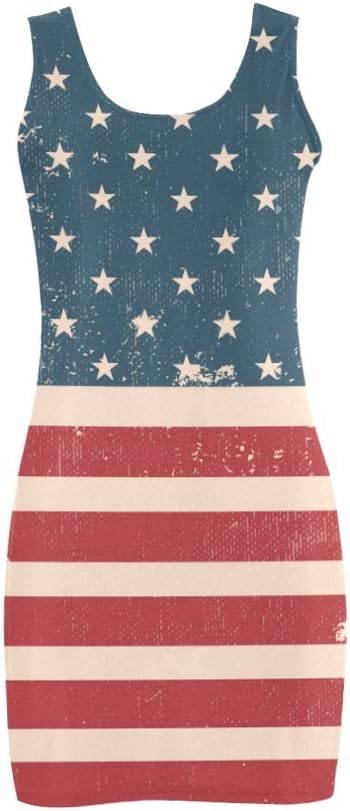 Women's Vintage Distressed American Flag stars Stripes Polyester Casual Vest Dress