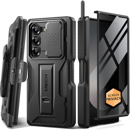 TONGATE for Z Fold 6 Case, [with S Pen Slot & Hinge Protection] [Privacy Glass Screen Protector] Full-Body Military Drop Phone Case for Samsung Galaxy Z Fold 6 with Kickstand & Belt Clip, Black
