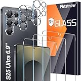 firtstnow 3 Pack Glass Screen Protector for Samsung Galaxy S25 Ultra [6.9 inch] + 3 Pack Camera Lens Protector, 9H Tempered Glass, Fingerprint Unlock, HD Clear Case Friendly Anti-Scratch