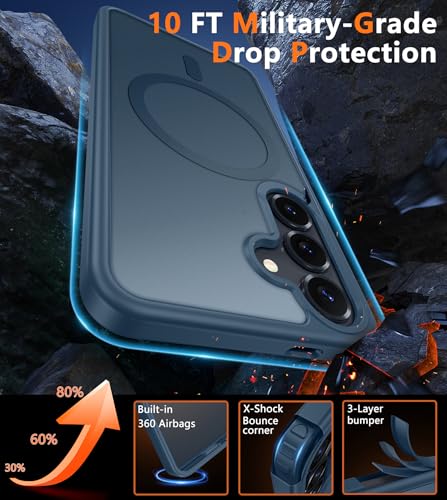 Image of FNTCASE for Samsung Galaxy S25 Case: for Galaxy S24 Cases Magnetic Military Grade Drop Protection Translucent Cell Phone Cover - Slim Durable Shockproof Protective Bumper Cases- 6.2 inches (Blue)