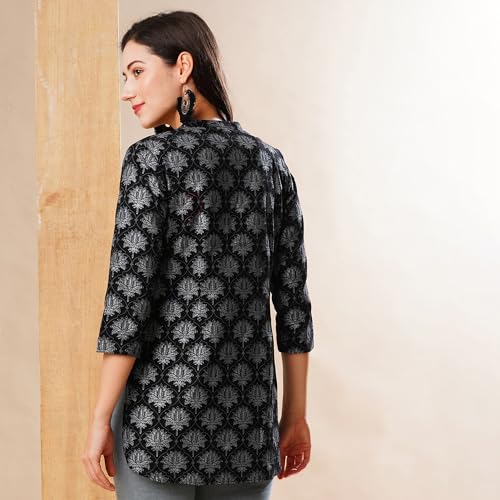 Image of Globus Women Solid Shirt Collar Lace Inserts Kaftan Tunic