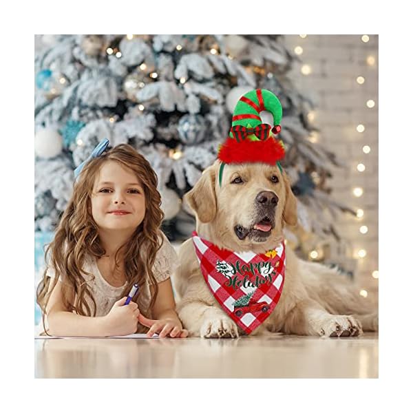 Pedgot 6 pack pet costume accessories christmas classic buffalo plaid pet scarf pet xmas reindeer antlers headband with ears adjustable xmas dog santa hat for pet decor - image 8