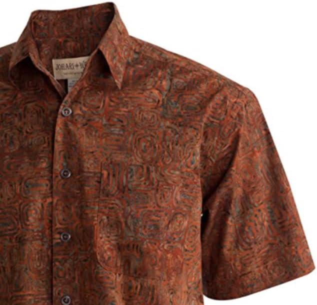 Johari West Ripple Rosso Tropical Hawaiian Cotton Batik Shirt for Men - Image 3