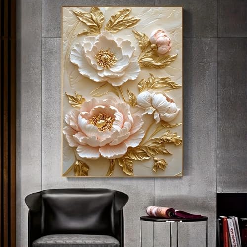 Tableau moderne fleur dorée 90x133cm chic avec cadre noir de qualité - 4