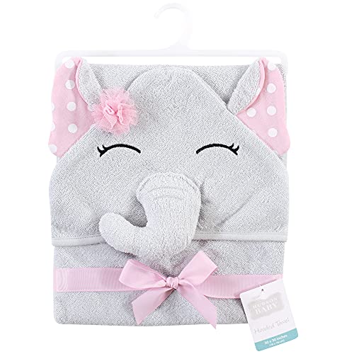 Image of Hudson Baby Unisex Baby Cotton Animal Face Hooded Towel, White Dots Pretty Elephant, One Size