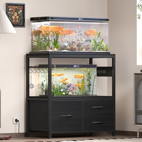 image for Heybly 20-29 Gallon Fish Tank Stand, Aquarium Stand with Drawer, Power