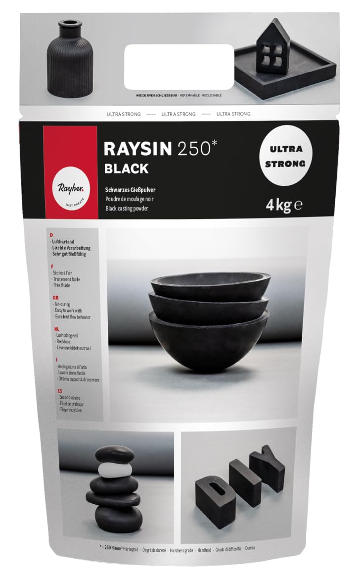Rayher Black Casting Powder Raysin 250 for Crafts, Black Plaster of Paris for Modelling, Fine Casting Plaster, 4kg, black, 34480576