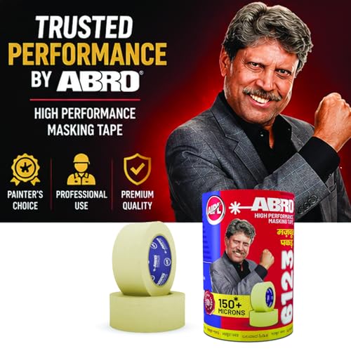 Image of ABRO Masking Tape 150 Microns Extra Strong Adhesion Heavy Duty Painter Tape for Automotive Painting Wood Metal Clean Removal Professional Use - 18MMX20MTR - 16 Pcs