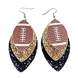 Colorful Layered Football Leather Dangle Earrings Glitter Football Sports Lover Teardrop Earrings for Women Girls Jewelry(A)
