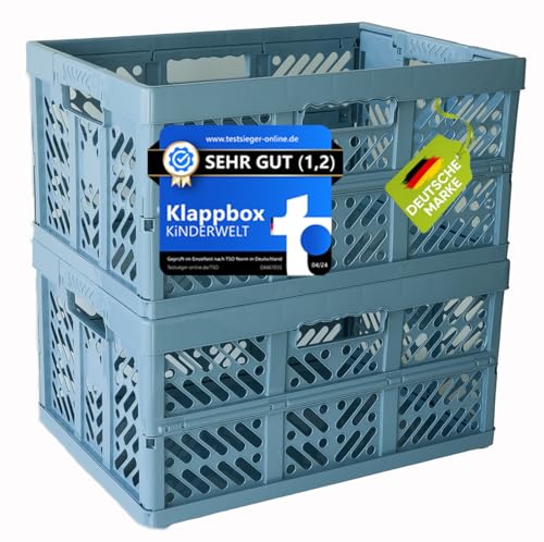KiNDERWELT 2 x Robuste Profi - Klappbox 45 L bis 50 kg - Faltbox Kiste Korb zur Aufbewahrung Transport - blau