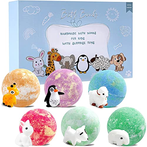 Habibee 6 Pcs Bath Bombs With Surprise Animal Toys Inside 3.5Oz Bubble Bath Bomb For Kids Plant Essential Oil And Sea Salt To Moisturize Dry Skin, Relaxing Perfect Spa Gift Set For Girls And Boys #TOP30