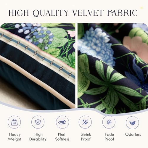 Livebee Vintage Navy Blue Floral Pillow Cover 18x18, Hydrangea | Designer Decorative Throw Pillow Cover, Velvet Accent Pillowcase for Couch Sofa Bedroom Home Decor Spring Summer — view 3