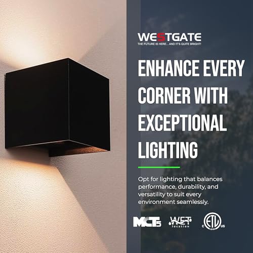 Image of Modern Wall Light Cube - 15W Wall Cube with 70,000 Hour Lifespan - 2700K /3000K /3500K /4000K /5000K Color Changing Options in Aluminum Housing - Adjustable Beam Angle for Outdoor or Indoor Use (Black)